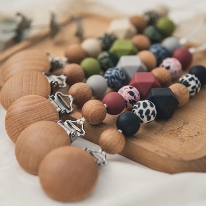 Wooden Silicone Beaded Pacifier Clip