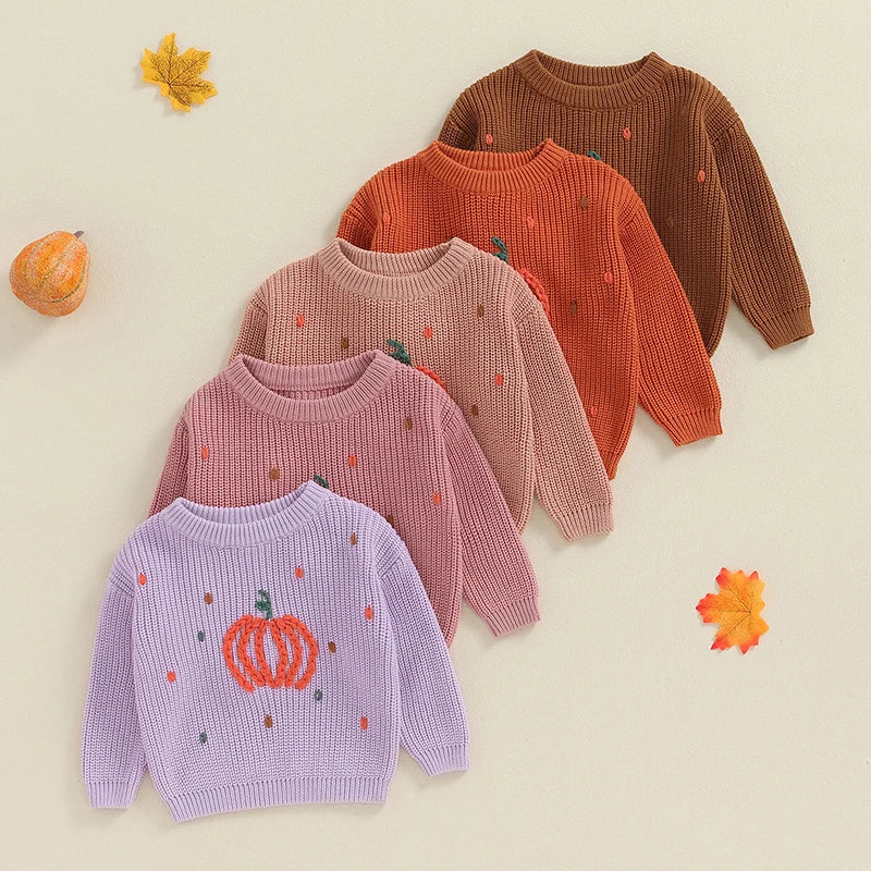 Baby and Toddler's Knitted Fall Embroidered Pumpkin Sweater