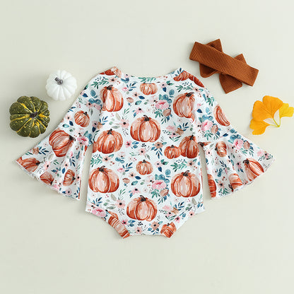 Baby and Toddler Girls Fall Pumpkin Bodysuit Outfit