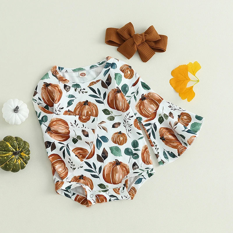 Baby and Toddler Girls Fall Pumpkin Bodysuit Outfit