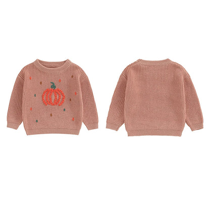 Baby and Toddler's Knitted Fall Embroidered Pumpkin Sweater