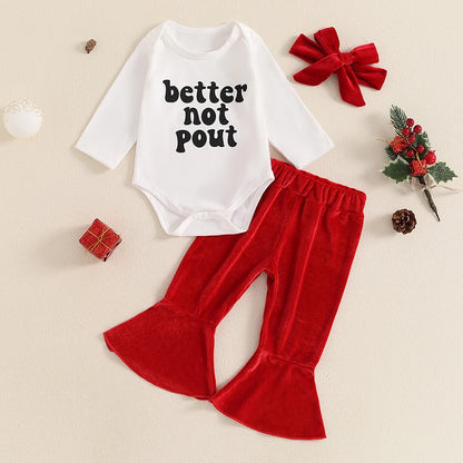 Baby and Toddler Girls Christmas Better Not Pout Bodysuit Outfit