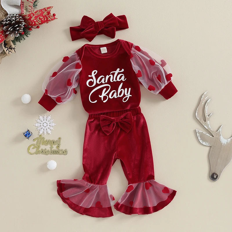 Baby and Toddler Girls Christmas Santa Baby Bodysuit Outfit