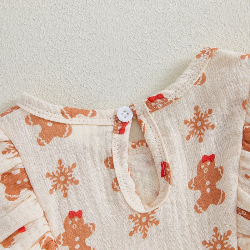 Baby and Toddler Girls Christmas Gingerbread Romper Outfit