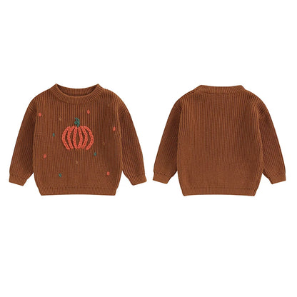 Baby and Toddler's Knitted Fall Embroidered Pumpkin Sweater