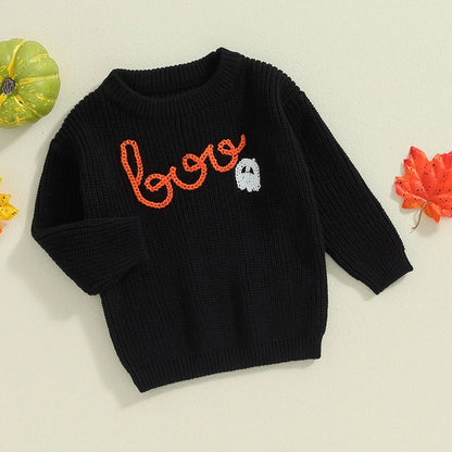 Baby and Toddler's Knitted Halloween Boo Sweater