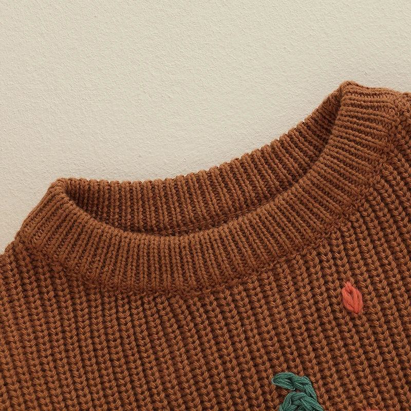 Baby and Toddler's Knitted Fall Embroidered Pumpkin Sweater