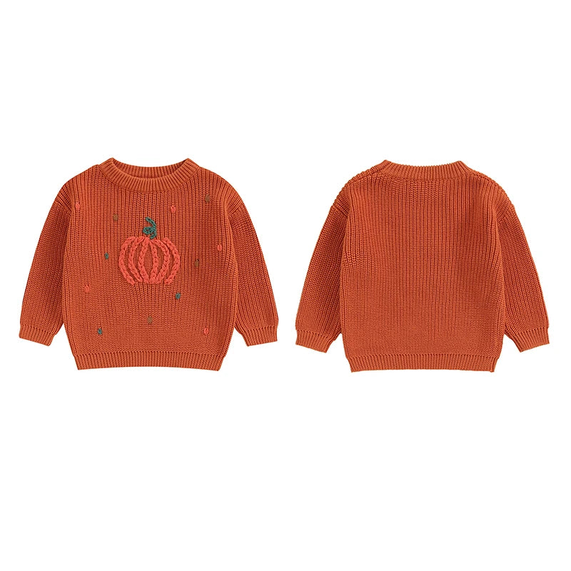 Baby and Toddler's Knitted Fall Embroidered Pumpkin Sweater