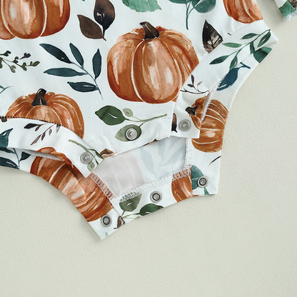 Baby and Toddler Girls Fall Pumpkin Bodysuit Outfit