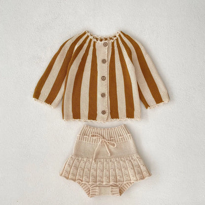 Baby and Toddler Girls Knitted Fall Cardigan and Bloomers Outfit