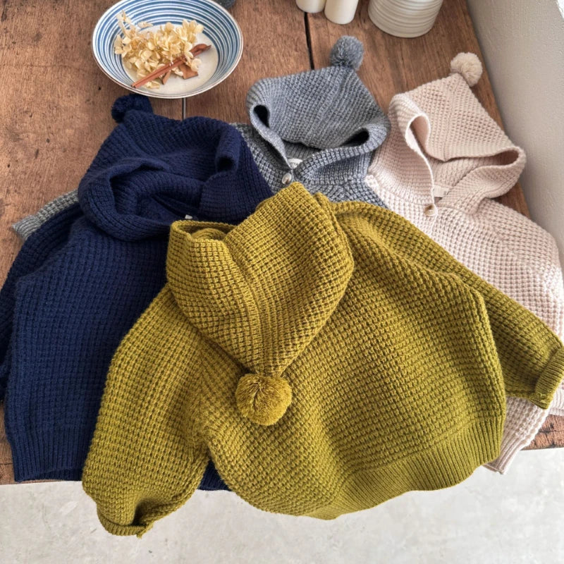 Baby, Toddler, and Children's Knitted Hooded Cardigan