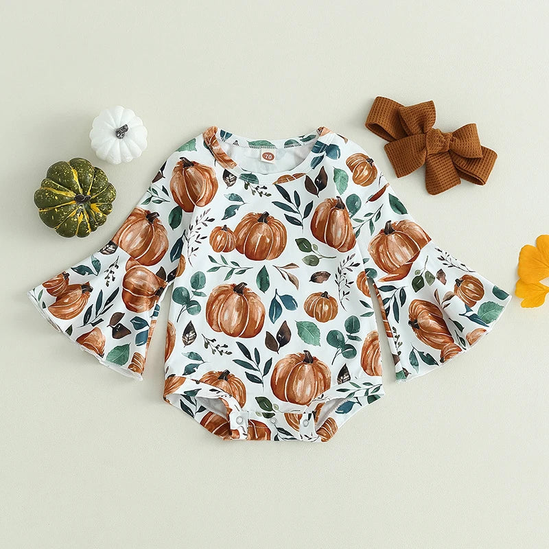 Baby and Toddler Girls Fall Pumpkin Bodysuit Outfit