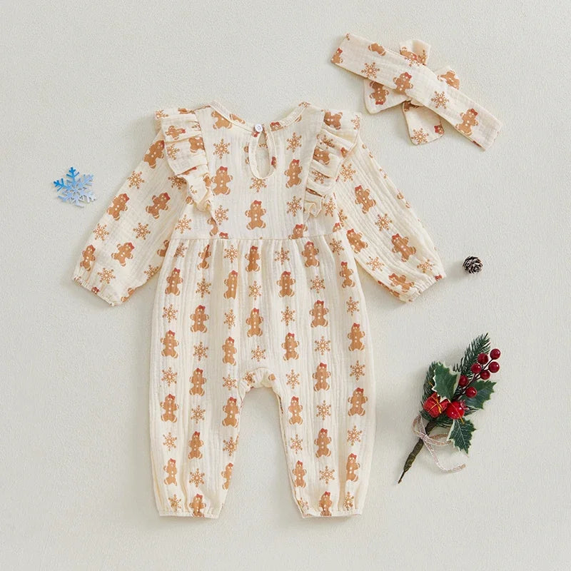 Baby and Toddler Girls Christmas Gingerbread Romper Outfit