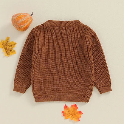 Baby and Toddler's Knitted Fall Embroidered Pumpkin Sweater