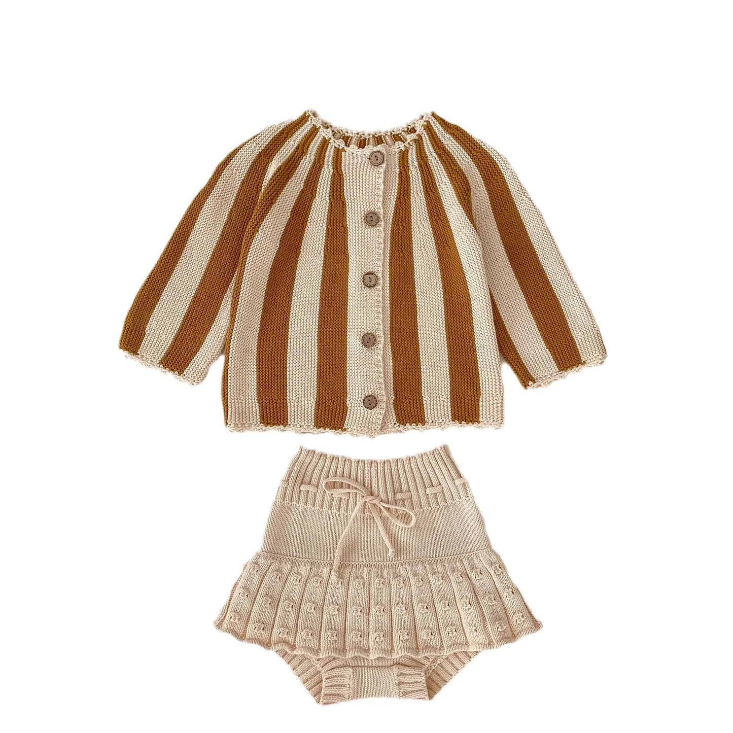 Baby and Toddler Girls Knitted Fall Cardigan and Bloomers Outfit