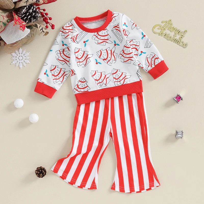 Baby and Toddler Girls Striped Christmas Outfit