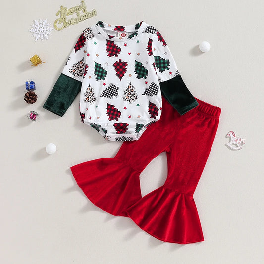 Baby and Toddler Girls Christmas Tree Bodysuit Outfit