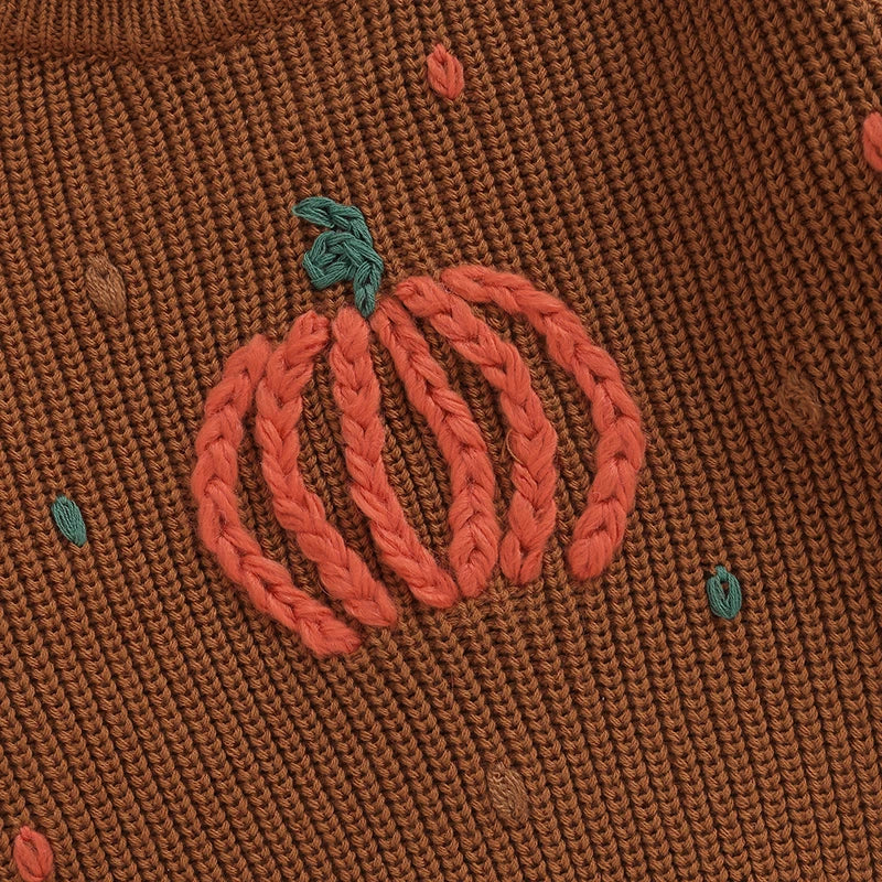 Baby and Toddler's Knitted Fall Embroidered Pumpkin Sweater