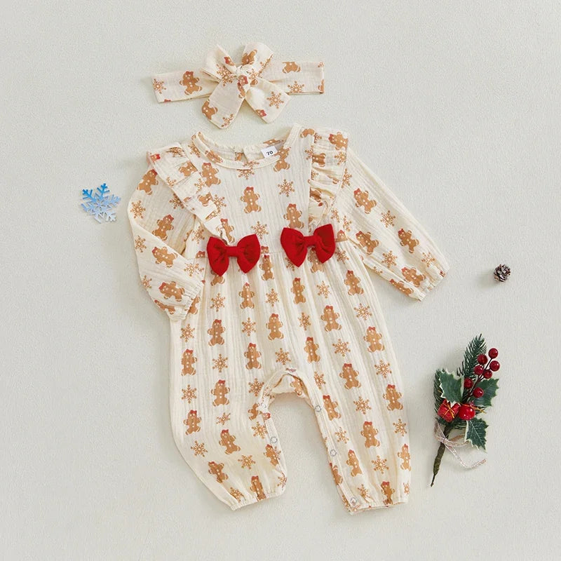 Baby and Toddler Girls Christmas Gingerbread Romper Outfit