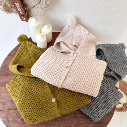 Baby, Toddler, and Children's Knitted Hooded Cardigan