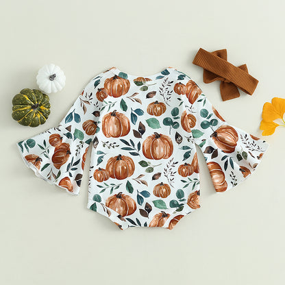 Baby and Toddler Girls Fall Pumpkin Bodysuit Outfit