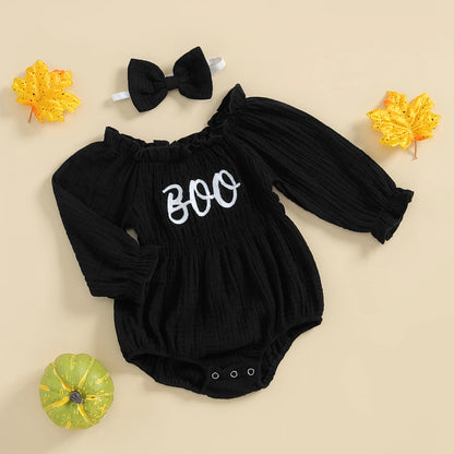 Baby and Toddler Girls Halloween Boo Bodysuit Outfit