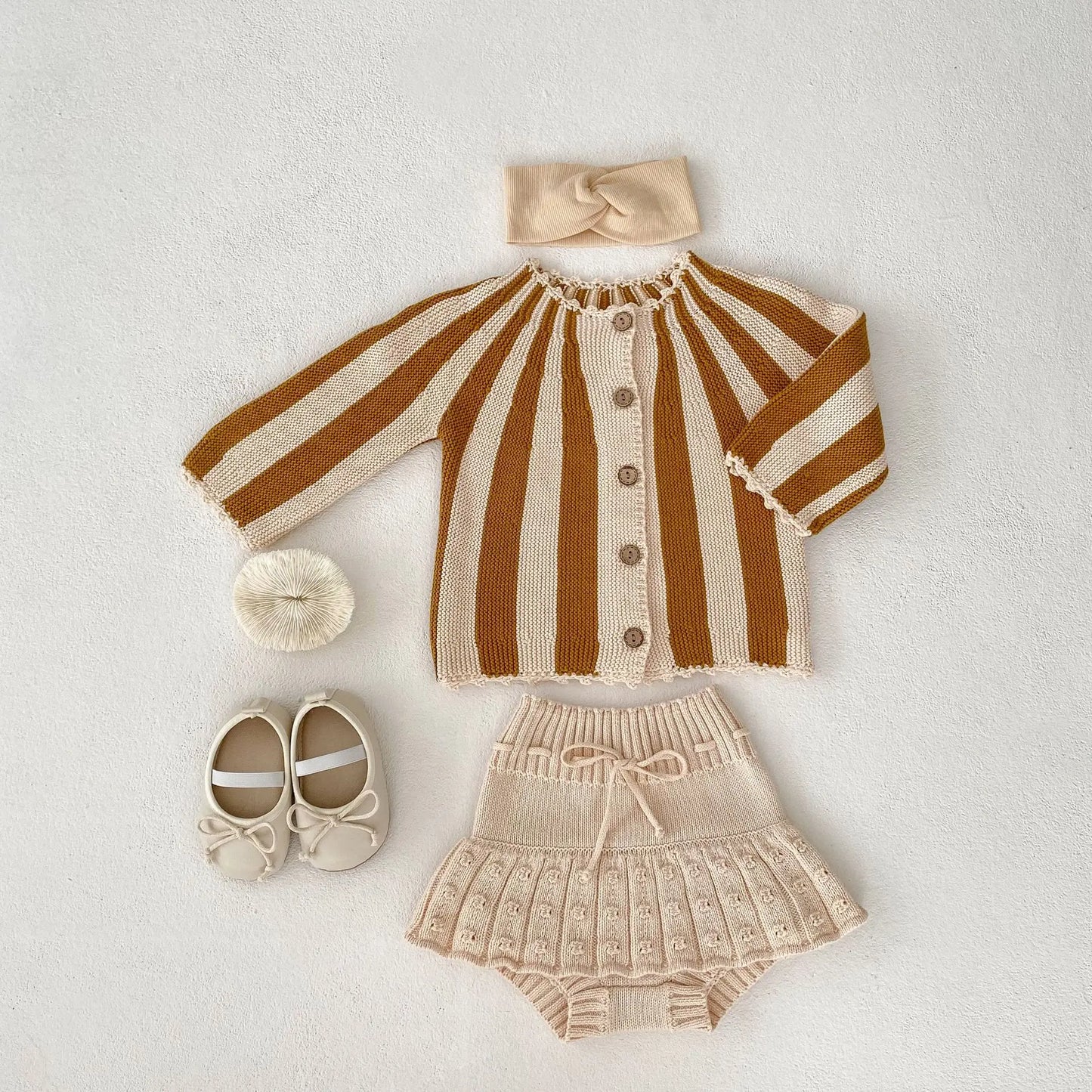 Baby and Toddler Girls Knitted Fall Cardigan and Bloomers Outfit