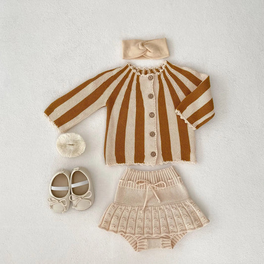 Baby and Toddler Girls Knitted Fall Cardigan and Bloomers Outfit