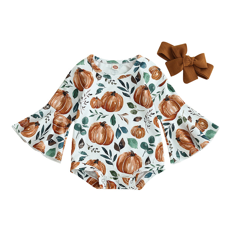 Baby and Toddler Girls Fall Pumpkin Bodysuit Outfit