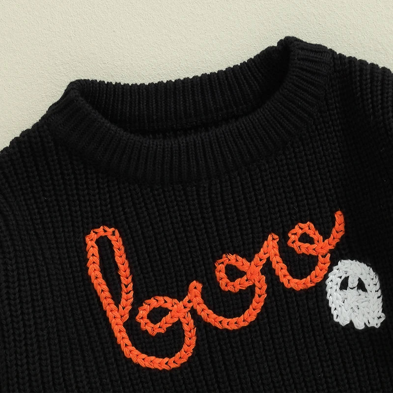 Baby and Toddler's Knitted Halloween Boo Sweater