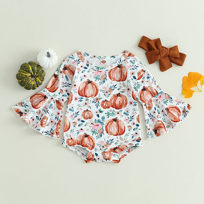 Baby and Toddler Girls Fall Pumpkin Bodysuit Outfit