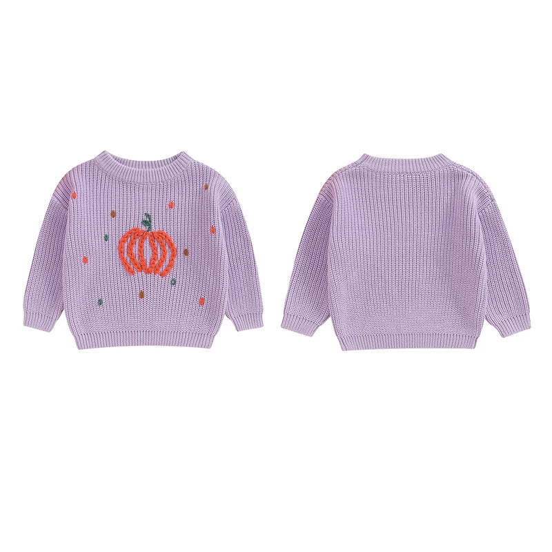 Baby and Toddler's Knitted Fall Embroidered Pumpkin Sweater