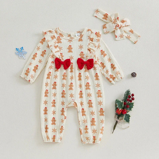 Baby and Toddler Girls Christmas Gingerbread Romper Outfit