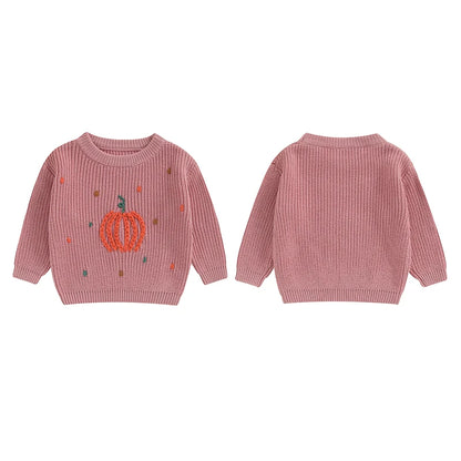 Baby and Toddler's Knitted Fall Embroidered Pumpkin Sweater