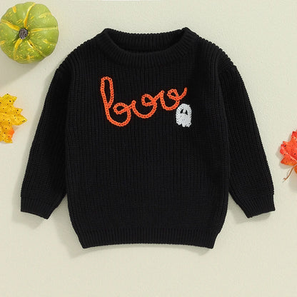 Baby and Toddler's Knitted Halloween Boo Sweater