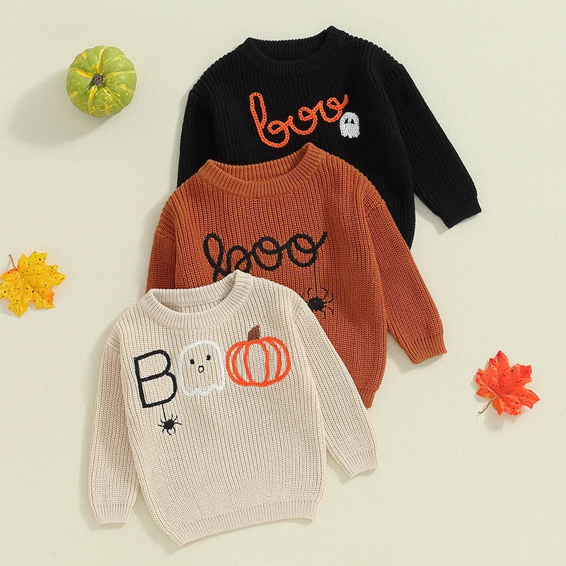 Baby and Toddler's Knitted Halloween Boo Sweater