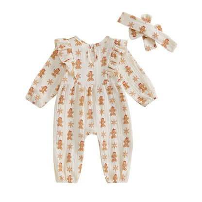 Baby and Toddler Girls Christmas Gingerbread Romper Outfit